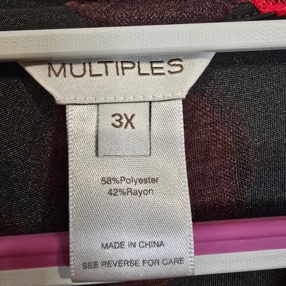 Women's Multiples Black & Red Button Up Blouse Roll Tab Sleeves | Size 3X - Picture 10 of 10